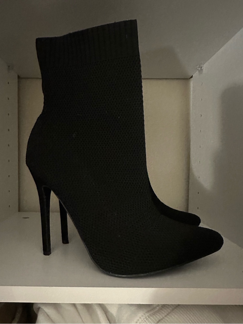 Black Knit Sock Booties with Stiletto Heel